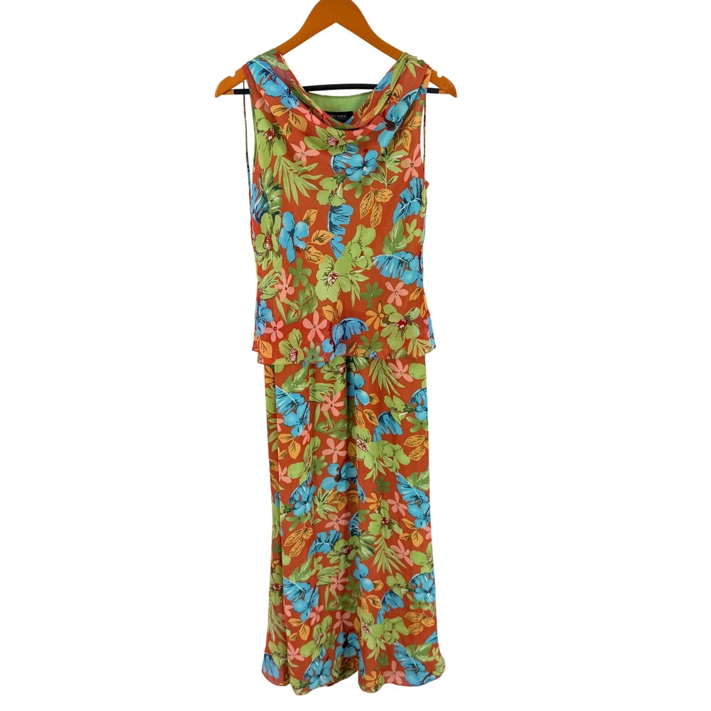 Vintage 90s Cynthia Howie Floral Maxi Dress 100% Silk Size 12 Tropical Summer